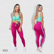 Legging Pamela Fúcsia Listras Verde Água