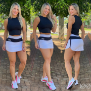 Saia Shorts Rafaela Branca Detalhes Pretos