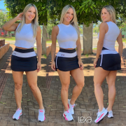 Saia Shorts Rafaela Preta Detalhes Brancos