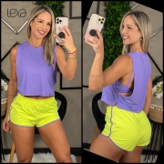 Shorts Work Amarelo Neon e Lilás